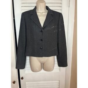 Linda Allard Ellen Tracy 3 button black tweed blazer size 6 Mint condition Perfe